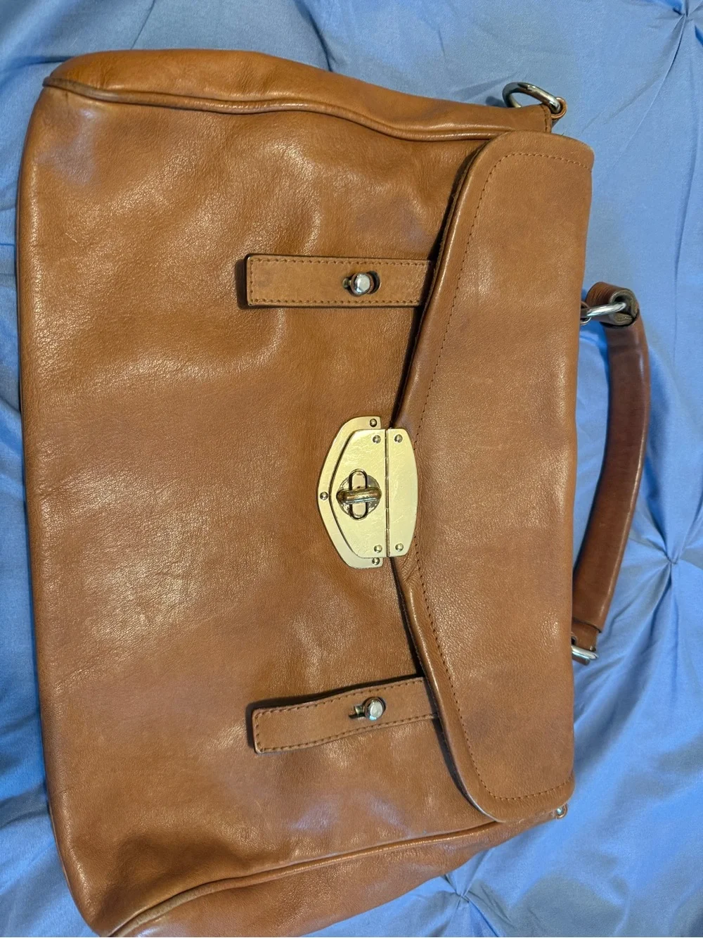 Classic Massimo Dutti Tan Leather Satchel Handbag / purse .